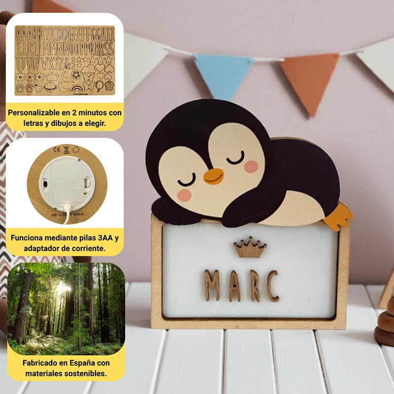 Lampara Infantil Personalizada Pinguino - Nanetes